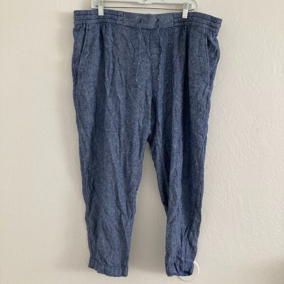Old Navy Linen Blend Cropped Pants Chambray Blue Pull On Beach Coast Travel XL - Picture 1 of 9
